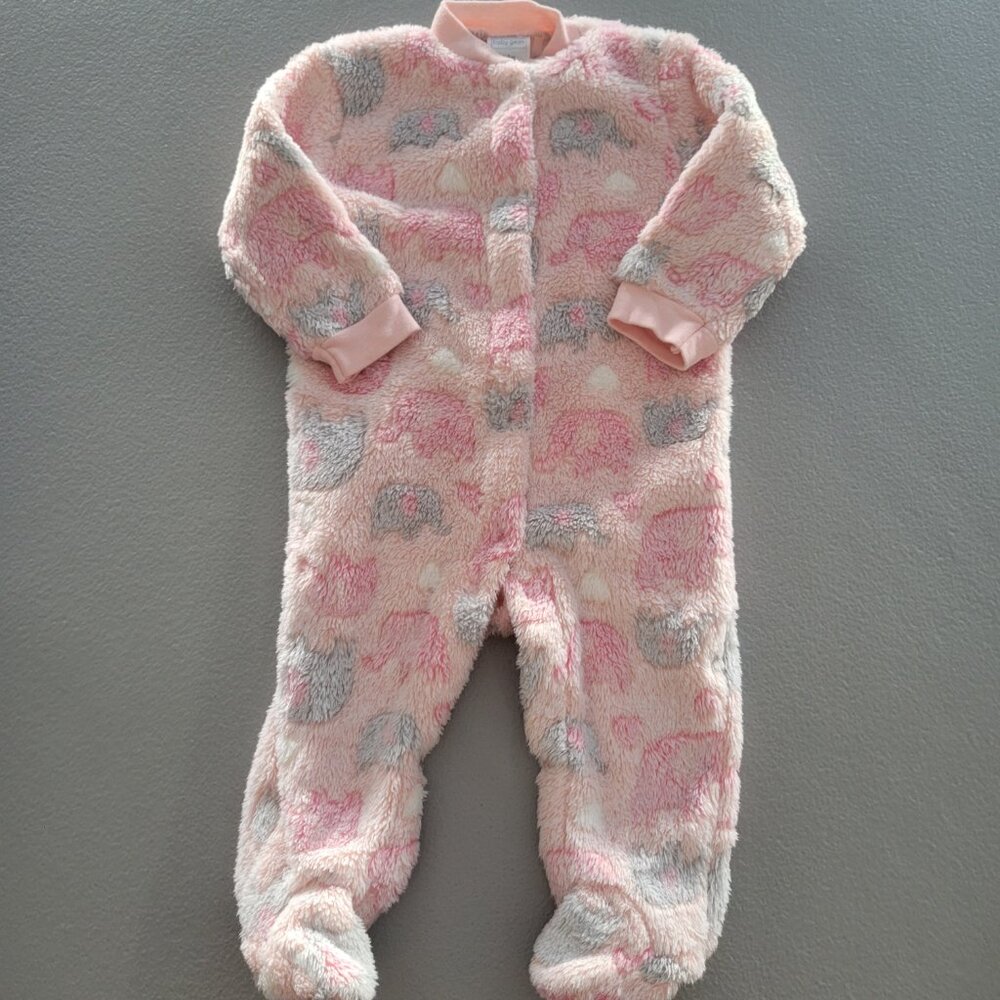 Baby Gear Pink Elephant Fleece Footed Sleeper 0-3M Cozy Plush Pajamas